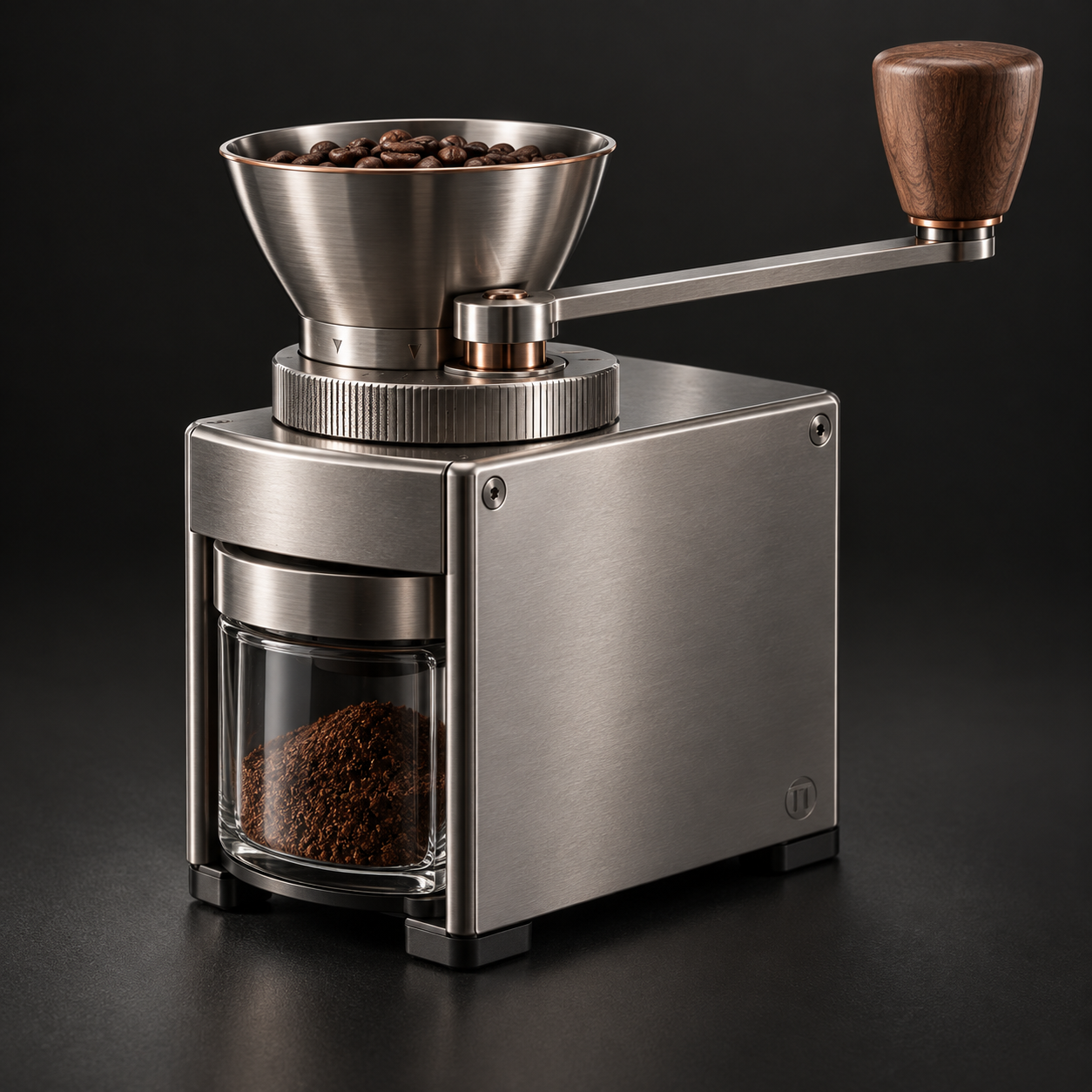 Compact hand-cranked coffee grinder