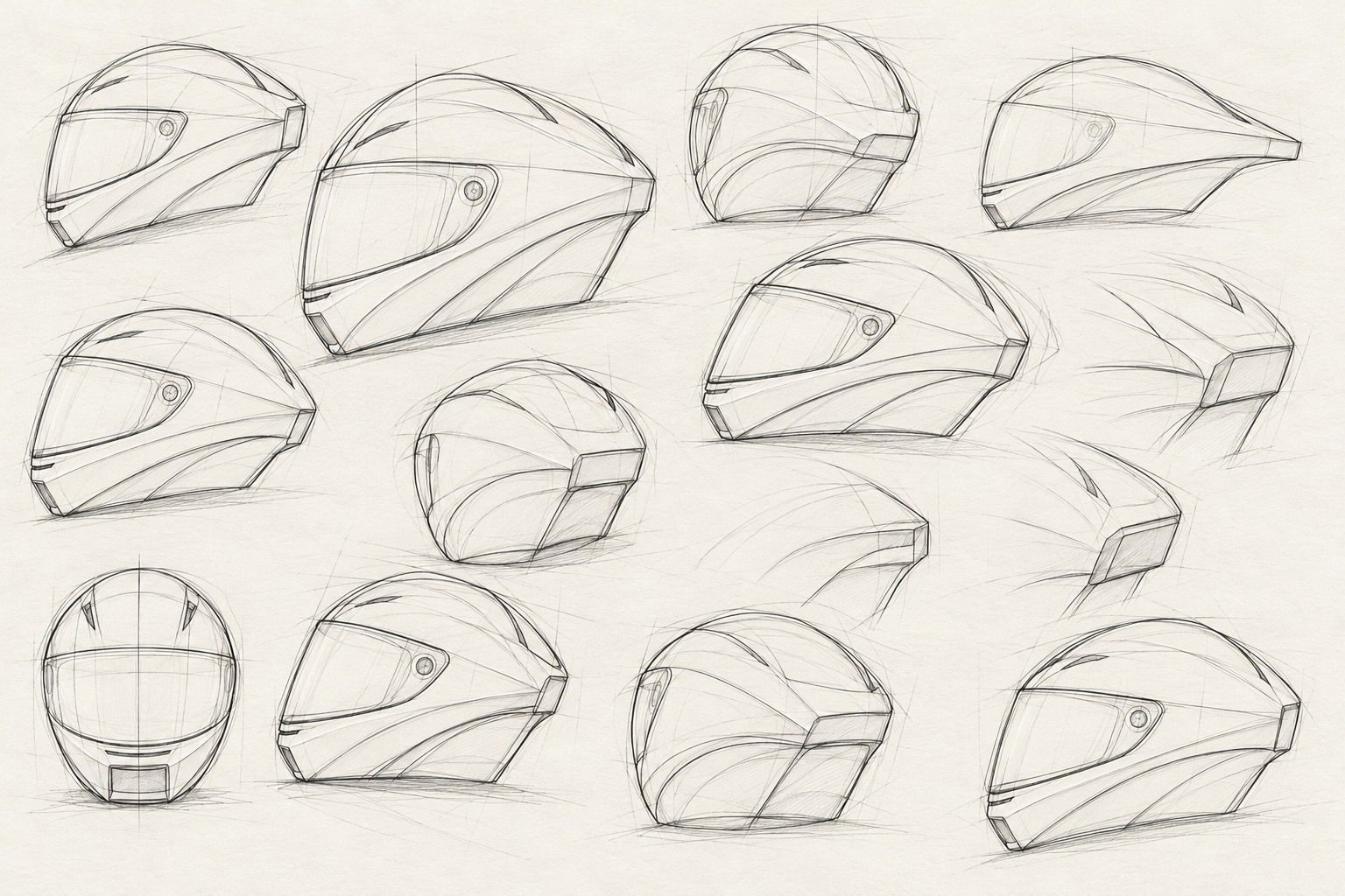 Before choosing a silhouette: exploratory RDSTR helmet sketches