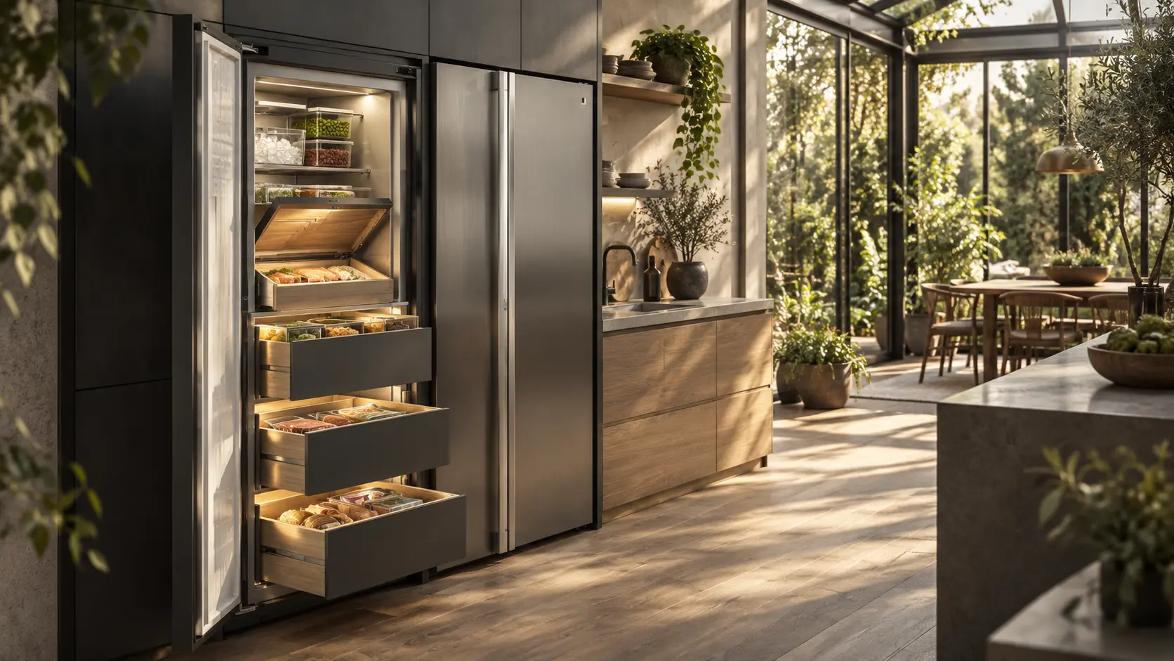 Food-care appliance integrated into a nature-connected kitchen
