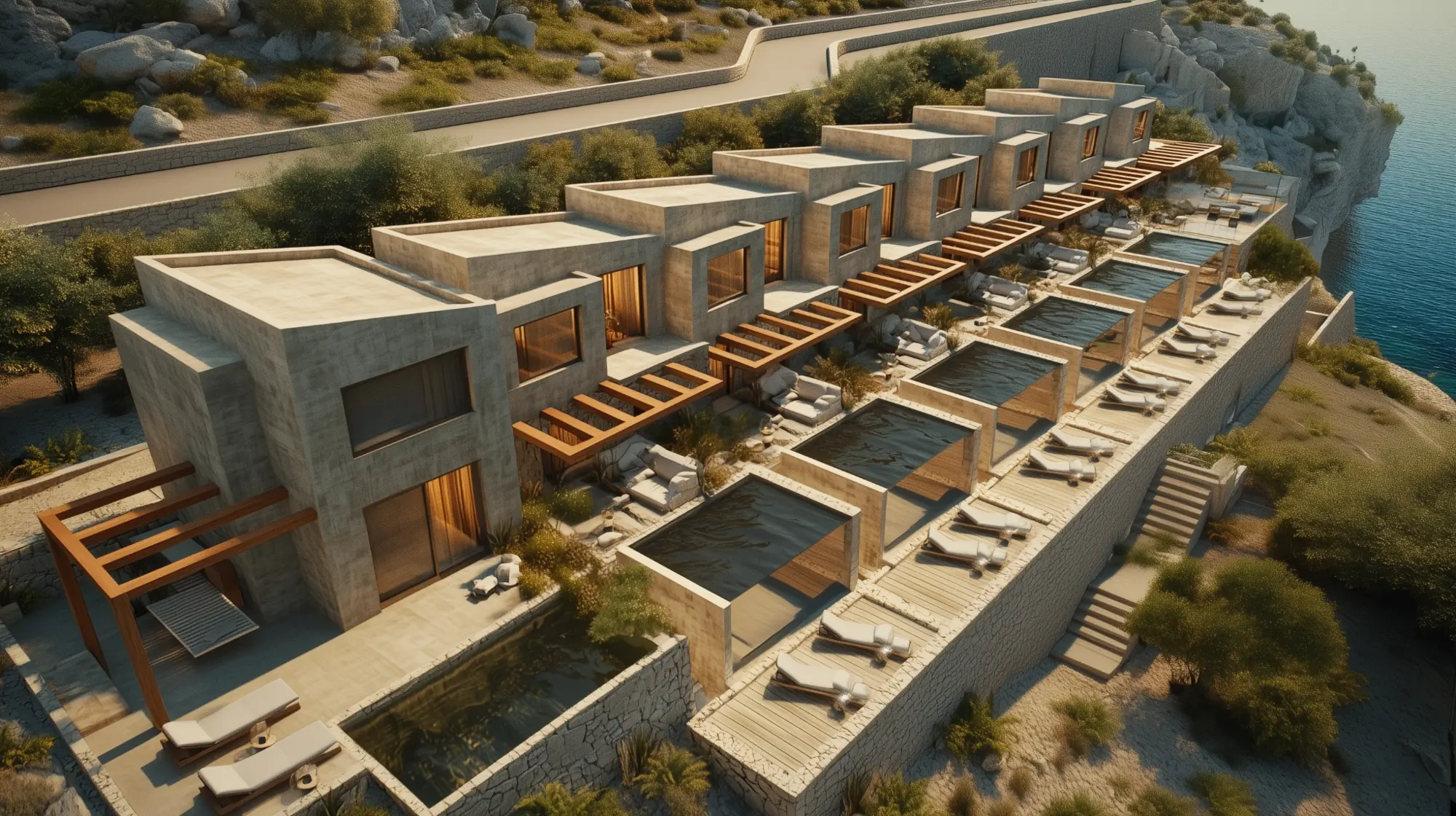 Hospitality architecture integrated into a coastal landscape