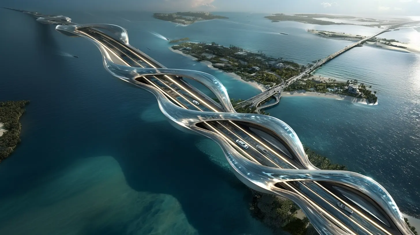 Future mobility infrastructure connecting an island landscape